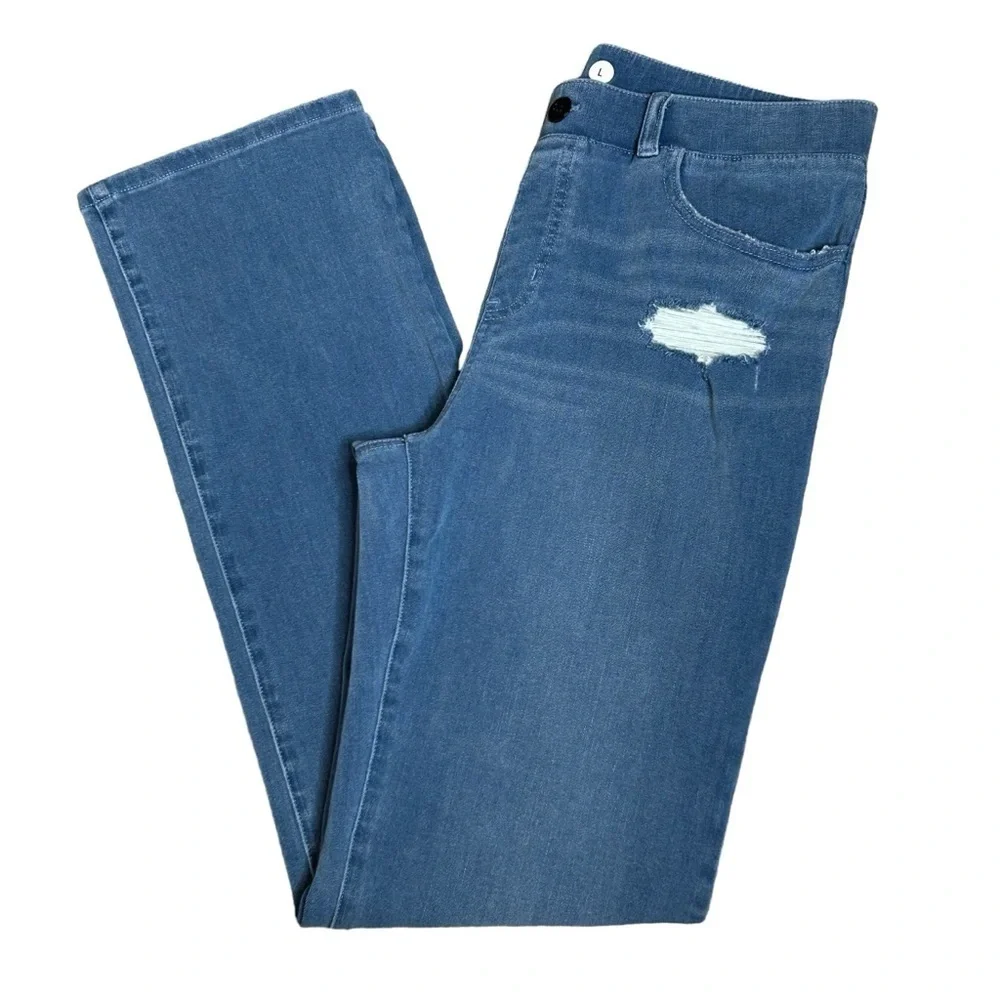BETABRAND Denim blue jeans Pull on Straight leg 4 pocket Stretchy Size Large